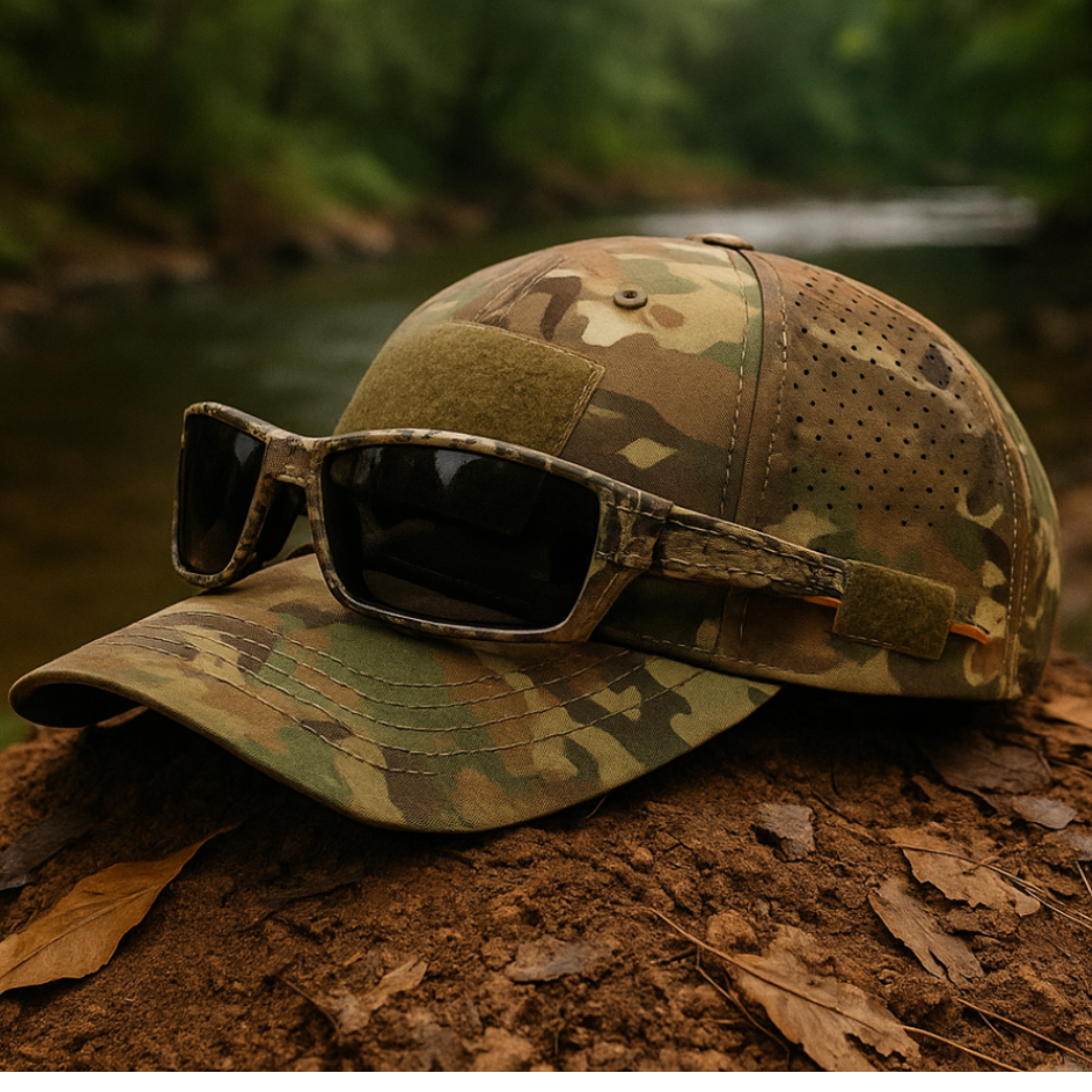 Koelman | Gorra Camo con Soporte para Gafas – ¡Nunca Más Perderás Tus Gafas de Sol!