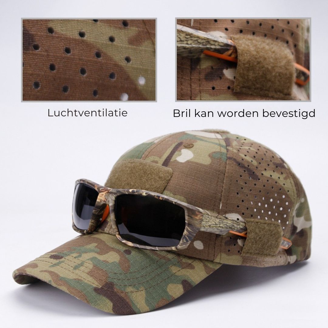 Koelman | Gorra Camo con Soporte para Gafas – ¡Nunca Más Perderás Tus Gafas de Sol!