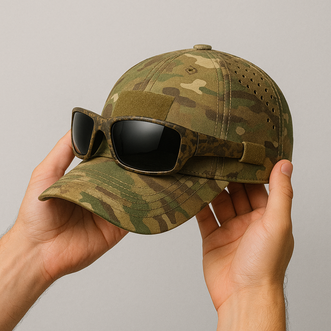 Koelman | Gorra Camo con Soporte para Gafas – ¡Nunca Más Perderás Tus Gafas de Sol!