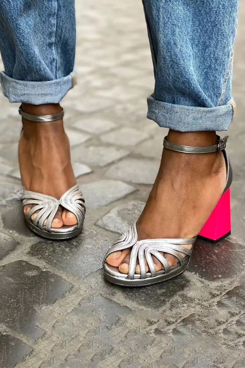 Naelle - Sandalias Brillantes con Tacón Alto y Hebilla Elegante